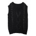 Vintage black knit blouse sleeveless plus size v neck knit sweat tops