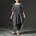 Simple cotton tunic dressFashion Short Sleeve Gray Loose Cotton Women Dress