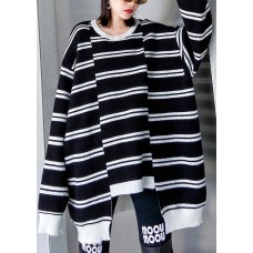 Aesthetic asymmetric patchwork black knitwear plus size clothing spring knitted pullover