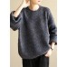 Fashion dark black gray knit tops long sleeve casual o neck knitwear