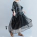 Women Casual Lattice Loose Summer Lacing Black Dress